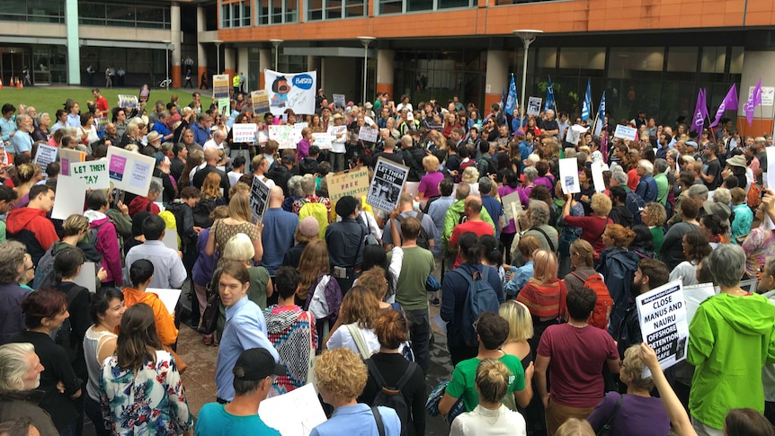 About 300 people outside the Department of Immigration in central Sydney.