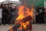Effigy burned as Afghan university students protest in Jalalabad.