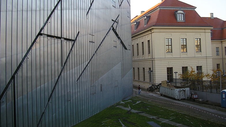 The outside wall, with lines, of the Jewish Museum in Berlin - designed by architect Daniel Lebiskind