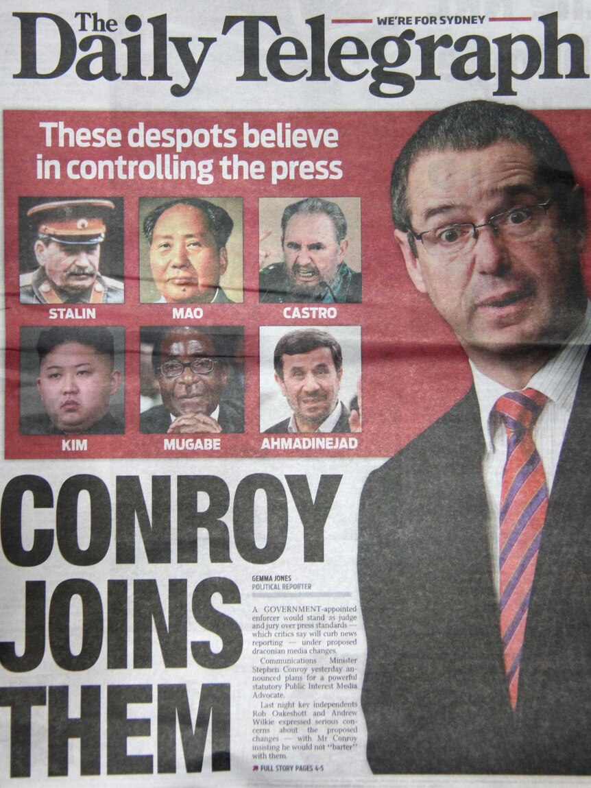 The Daily Telegraph compares Stephen Conroy to various despots.