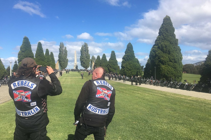 Rebels at the cenotaph in Hobart