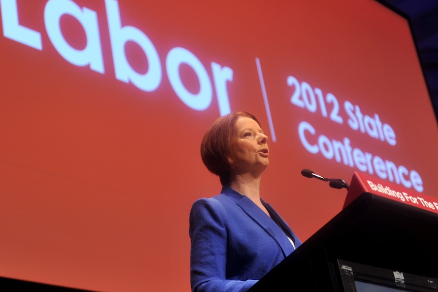 Prime Minister Julia Gillard addresses delegates at the annual NSW Labor Party conference in Sydney
