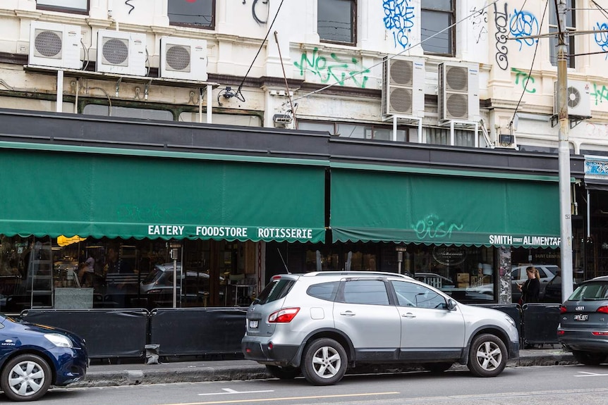 An exterior image of Alimentari cafe in the Melbourne suburb of Collingwood.