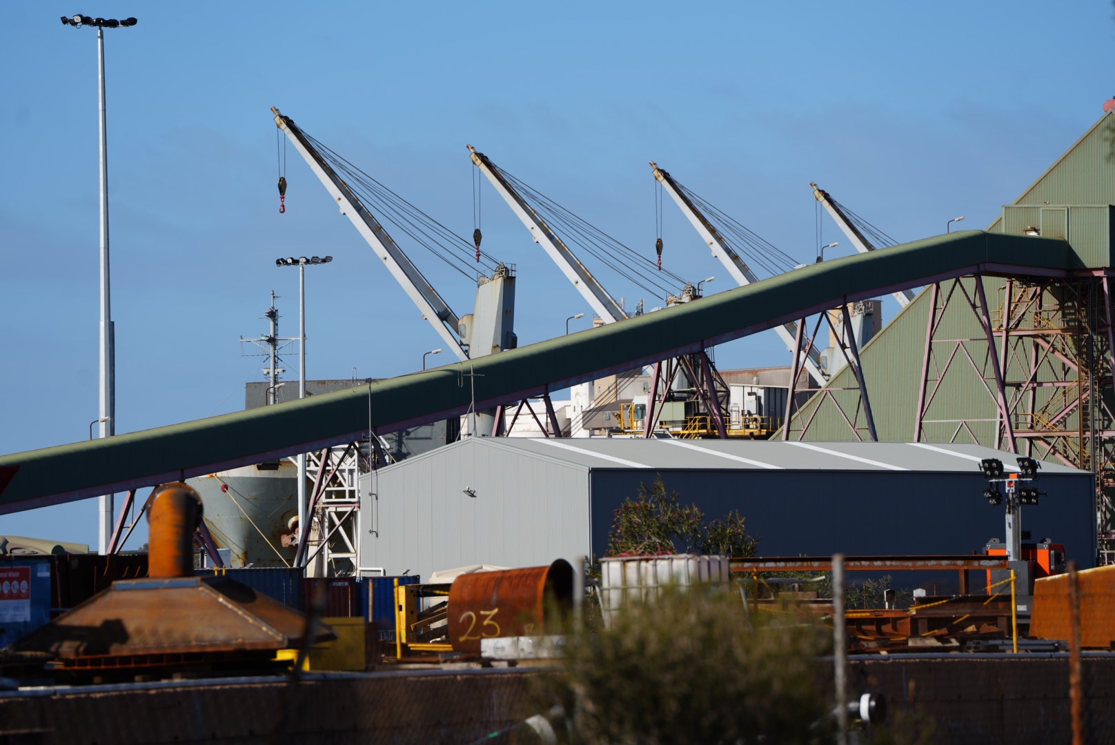 A view of port infrastructure at the Port Pirie lead smelter.