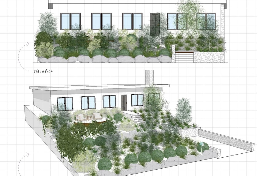 Wildlife friendly garden design schematic drawing.