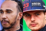A composite image of Lewis Hamilton and Max Verstappen in 2021