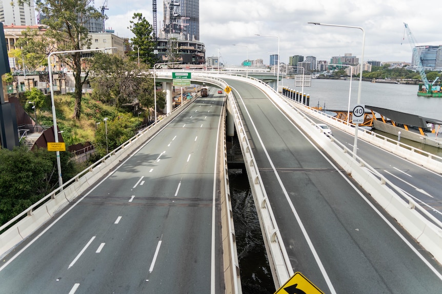 An empty south-east freeway from above.