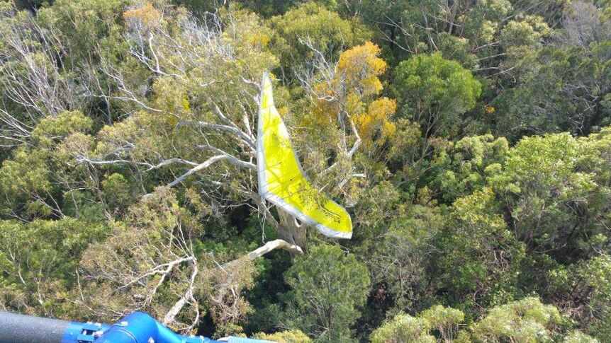 The canopy of a hang-glider found about 750 metres inland from Rainbow Beach