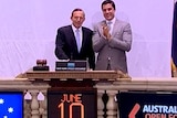 Tony Abbott rings the opening bell at the New York Stock Exchange.