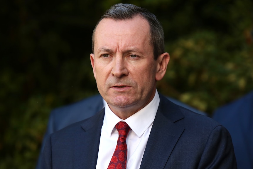 A tight head and shoulders shot of WA Premier Mark McGowan talking.