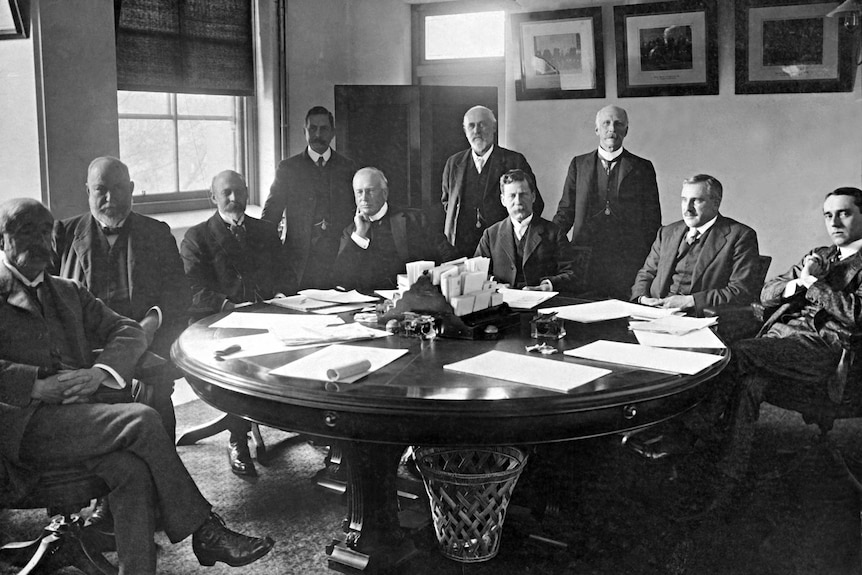 The cabinet of Joseph Cook's Liberal Government committed Australia to support Britain in WWI.