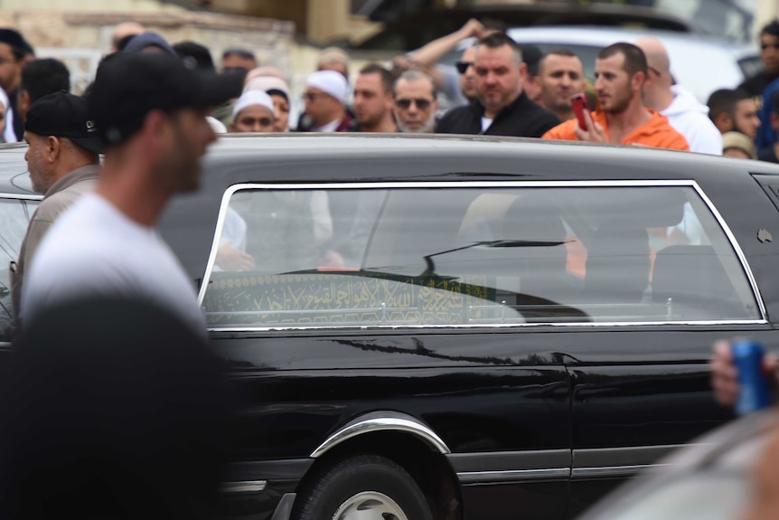 The casket of Hamad Assaad leaves Lakemba Mosque following his funeral in Sydney, Friday, October 28, 2016.