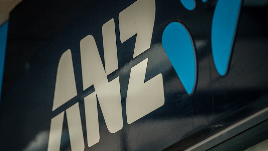A blue ANZ Bank sign is seen at a bank branch in Martin Place, Sydney.