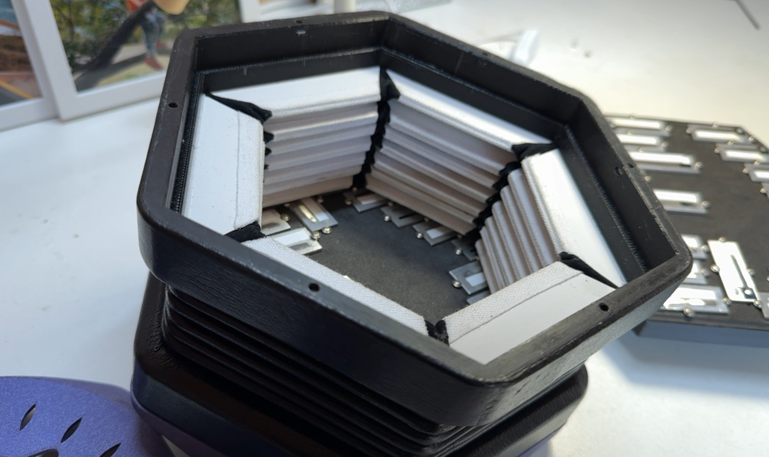 A close up of the inside of a concertina