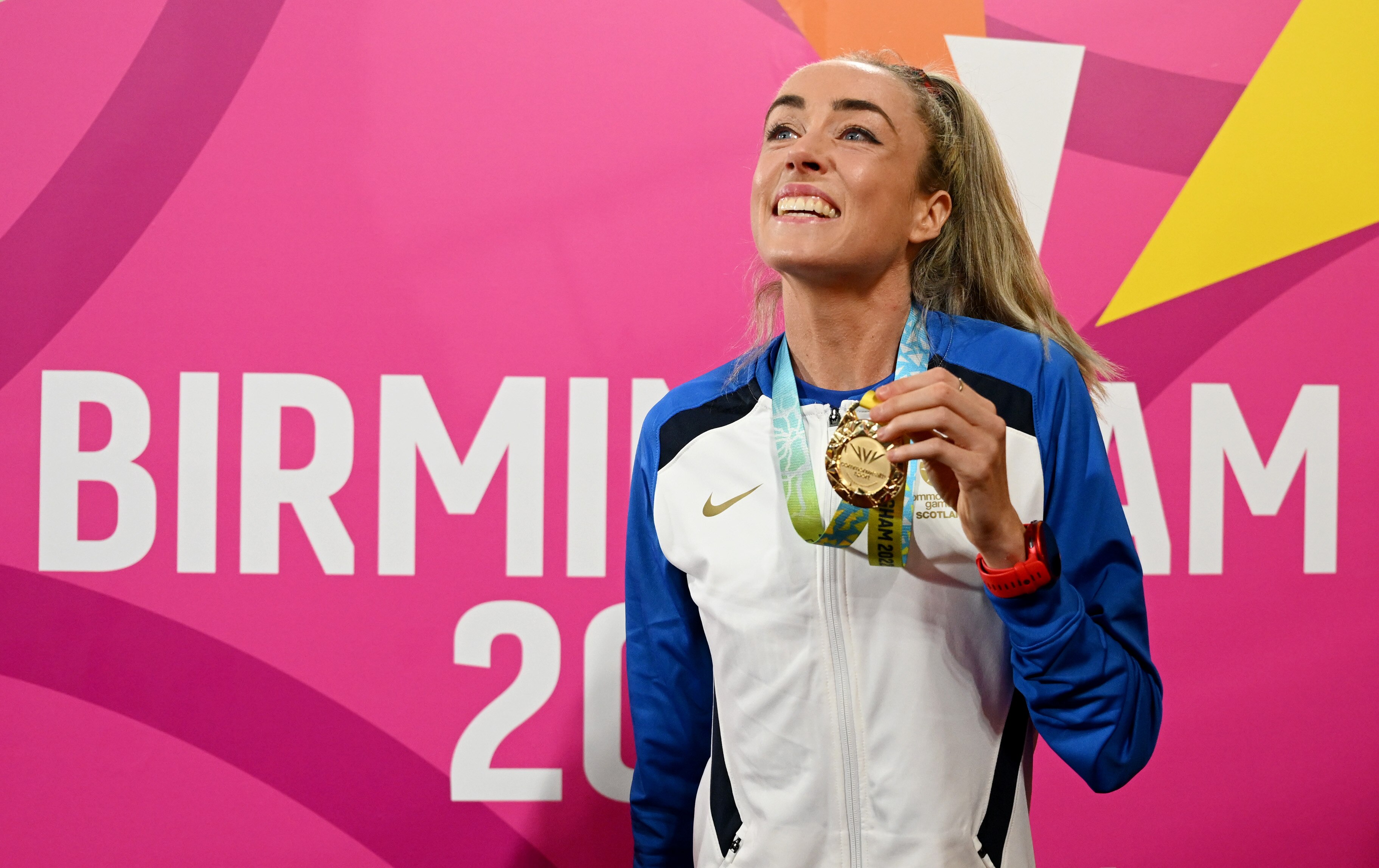 Team Scotland's Eilish McColgan celebrates her gold medal in the women's 10,000m