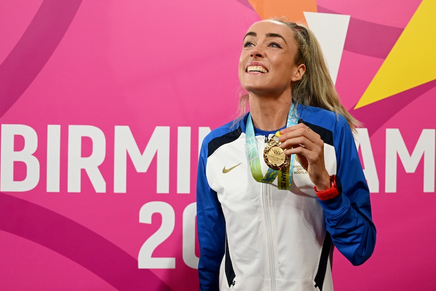 Team Scotland's Eilish McColgan celebrates her gold medal in the women's 10,000m