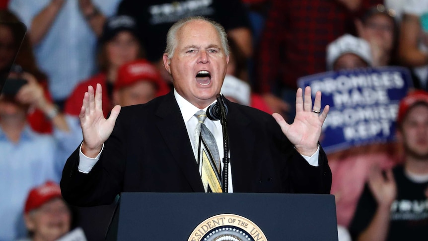 Rush Limbaugh introducing President Donald Trump at the start of a campaign rally