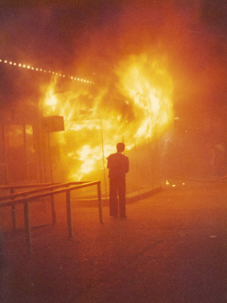 Flames leaping out of the Luna Park Ghost Train