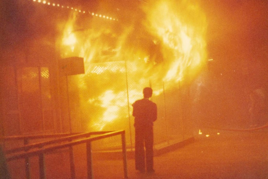 Flames leaping out of the Luna Park ghost train