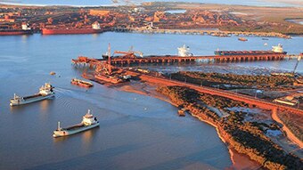 An aerial shot of the Port Hedland port.
