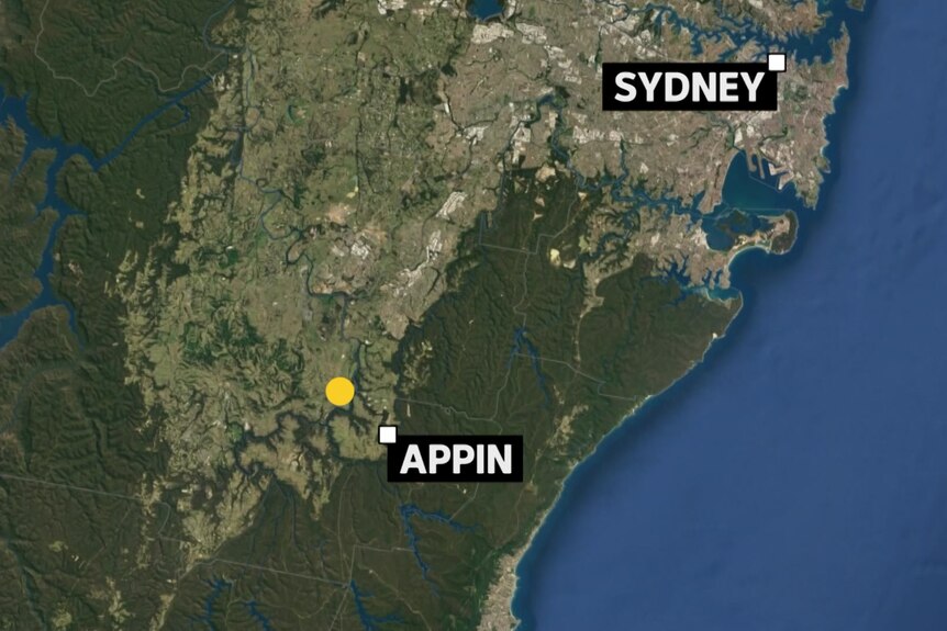 a map with a dot near a town called appin denoting where an earthquake struck