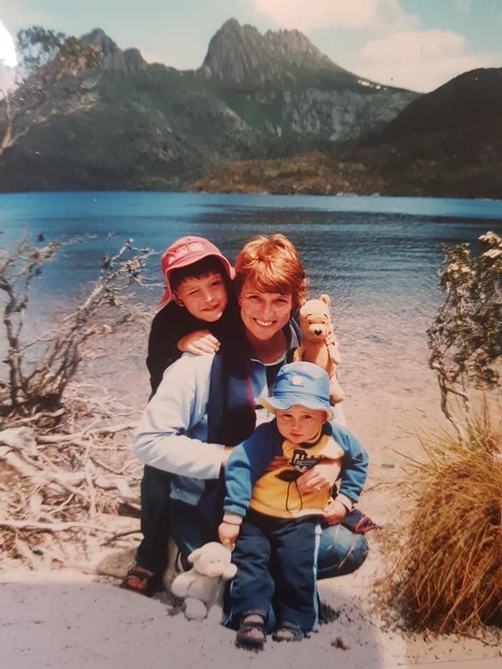 Pooh bear and Ben Wilson visiting Cradle Mountain in Tasmania back in 2004. 