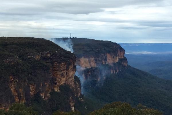 Smoke coming from an escarpment in the Blue Mountains.