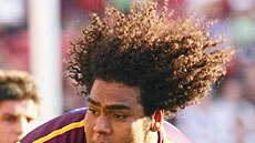 Sam Thaiday carts the ball up for the Broncos.