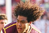 Sam Thaiday carts the ball up for the Broncos.