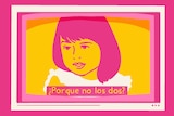 A cartoon image of the viral "Porque no los dos?" girl, in a TV.