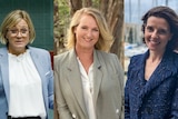 A composite image made of three separate images of three women in business attire.