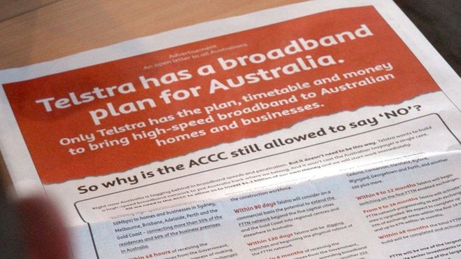 Newspaper ads: John Howard says Telstra is attacking the ACCC because it did not get its way.