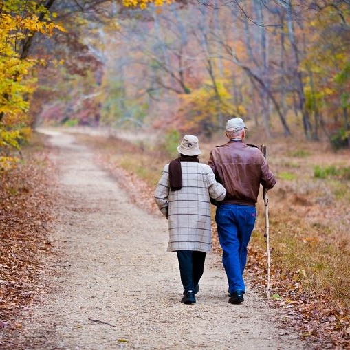 Picture of two people walking in the country side 