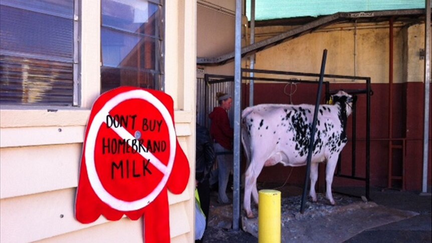 Some dairy farmers at the Ekka have protested about the prices they're paid for milk.