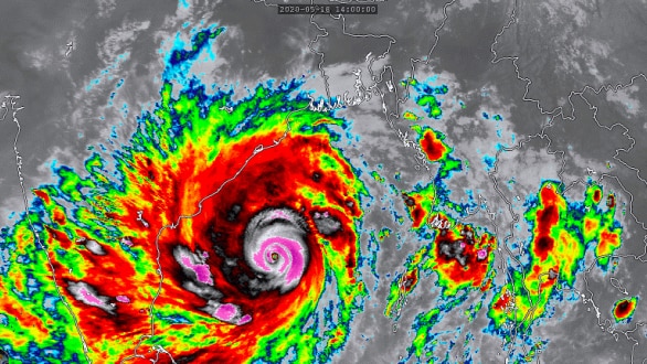 Infrared satellite image of Cyclone Amphan taking up most of the Bay of Bengal on Monday.