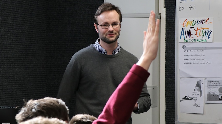 Chris Varney  in a classroom for story about autistic children at school