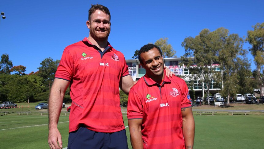 Home farewell ... James Horwill (L) and Will Genia pose for the cameras at Ballymore on Tuesday