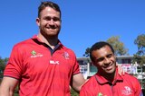 Home farewell ... James Horwill (L) and Will Genia pose for the cameras at Ballymore on Tuesday