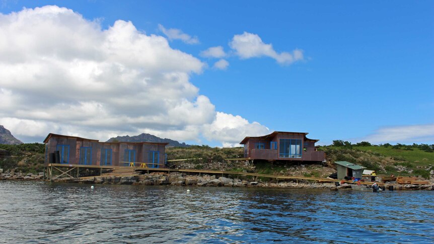 Waterfront accommodation is being constructed on Picnic Island, on Tasmania's east coast.