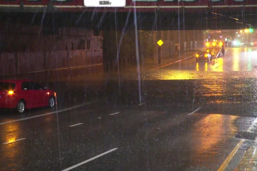 A car on road and water