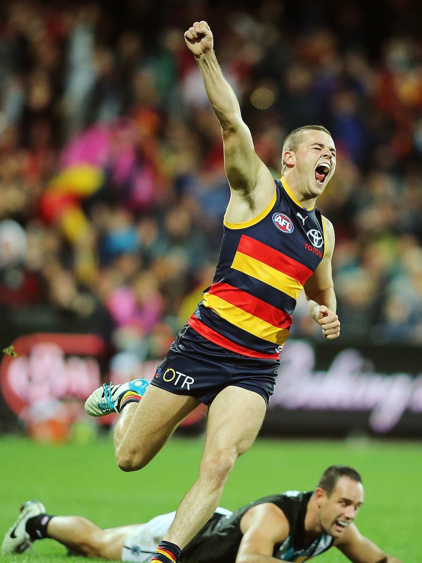 Brad Crouch celebrates a Crows goal