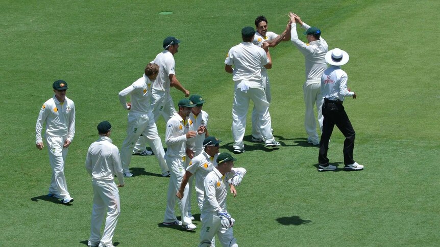 Aussies celebrate after Trott dismissal