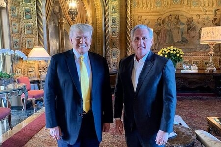 Former US president Donald Trump with Republican House Minority Leader Kevin McCarthy