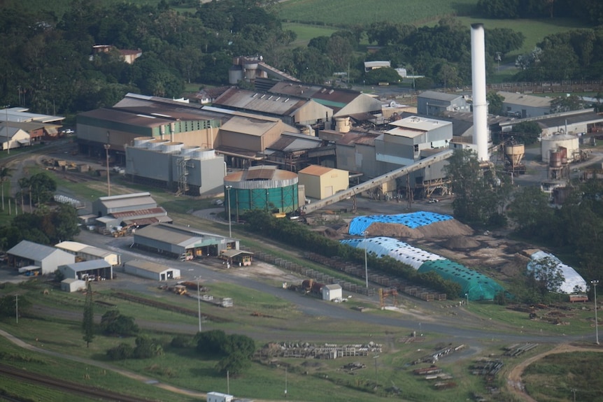 An overhead shot of a sugar mill.