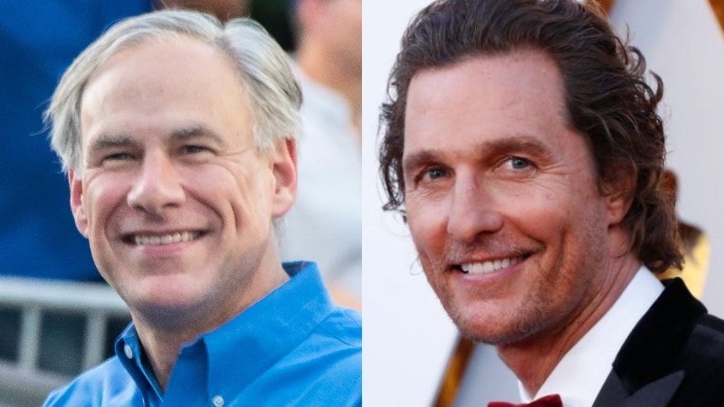 A composite image showing Matthew McConaughey and Greg Abbott.