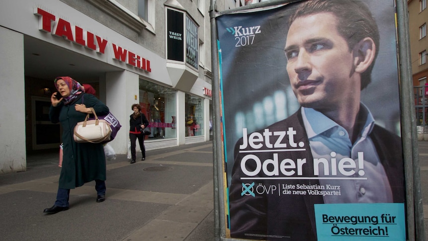 A poster for Austrian election frontrunner 31-year old Sebastian Kurz.