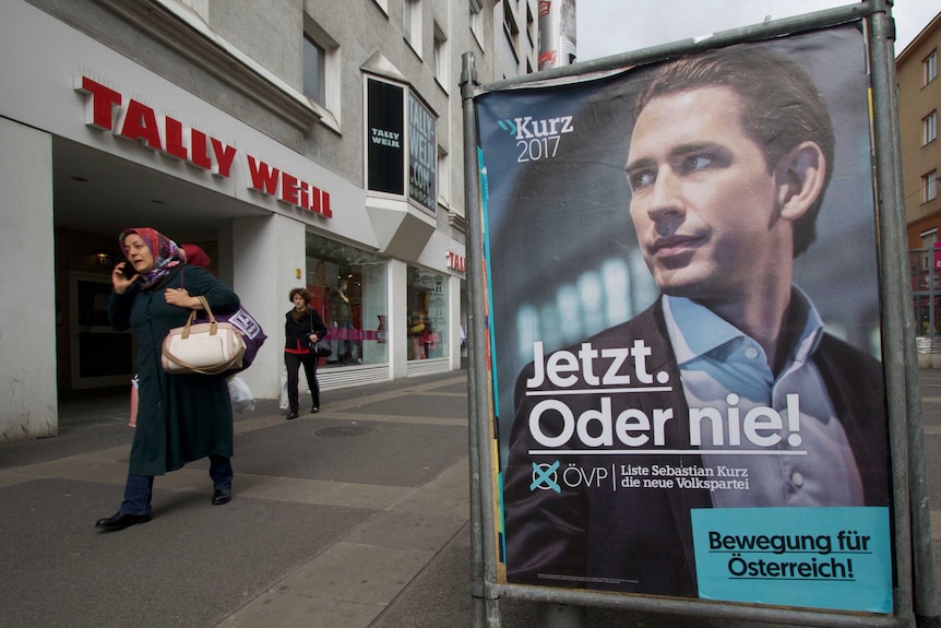 A poster for Austrian election frontrunner 31-year old Sebastian Kurz.