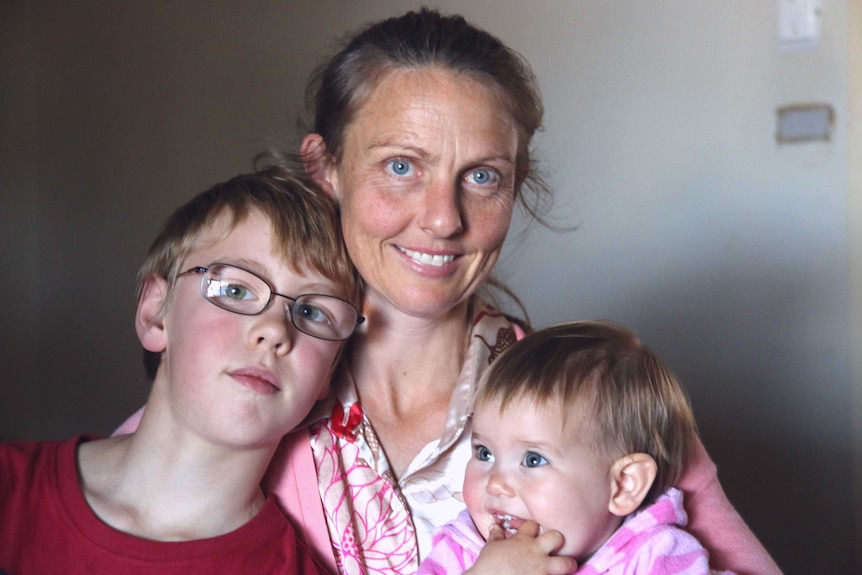 Mum Natalie poses with her son Fox and daughter Cyan