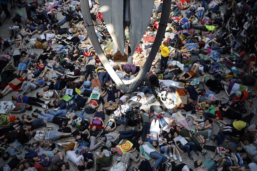 A mass 'die-in' in London in April 2019.