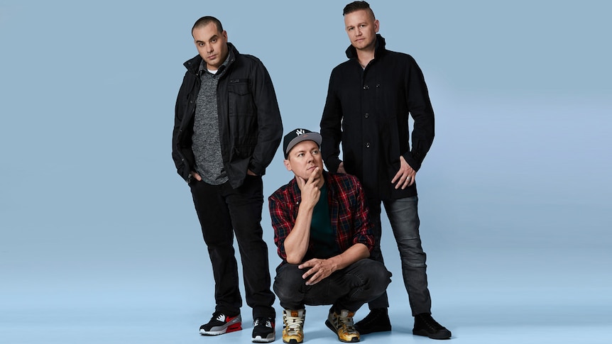 A 2018 press shot of Hilltop Hoods